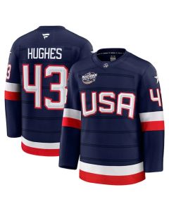 Men's USA #43 Quinn Hughes Navy 2025 4 Nations Face-Off Stitched Jersey