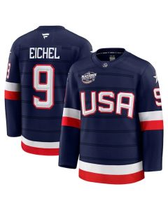 Men's USA #9 Jack Eichel Navy 2025 4 Nations Face-Off Stitched Jersey (Navy)