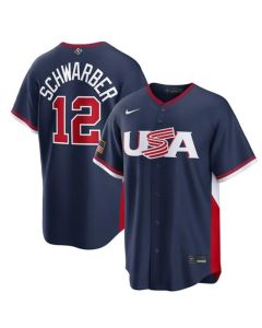 Men's USA Baseball #12 Kyle Schwarber Navy 2026 World Baseball Classic Home Stadium Jersey (Navy)