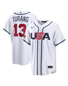 Men's USA Baseball #13 Brice Turang White 2026 World Baseball Classic Home Stadium Jersey (White)