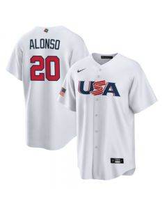 Men's USA Baseball #20 Pete Alonso 2023 White World Baseball Classic Replica Stitched Jersey (White)