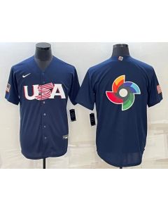 Men's USA Baseball 2023 Navy World Baseball Big Logo Classic Stitched Jersey (Navy)