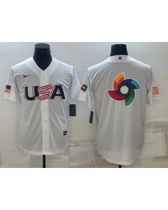 Men's USA Baseball 2023 White World Baseball Big Logo With Patch Classic Stitched Jersey (White)