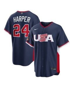 Men's USA Baseball #24 Bryce Harper Navy 2026 World Baseball Classic Home Stadium Jersey (Navy)