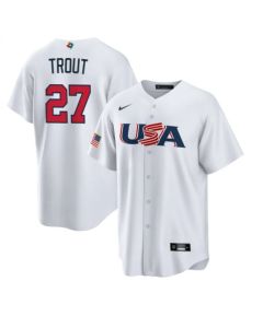 Men's USA Baseball #27 Mike Trout 2023 White World Baseball Classic Stitched Jersey (White)