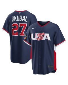 Men's USA Baseball #27 Tarik Skubal Navy 2026 World Baseball Classic Road Stadium Jersey (Navy)