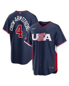 Men's USA Baseball #4 Pete Crow-Armstrong Navy 2026 World Baseball Classic Road Stadium Jersey (Navy)