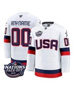 Men's USA Custom White 2025 4 Nations Face-Off Stitched Jersey
