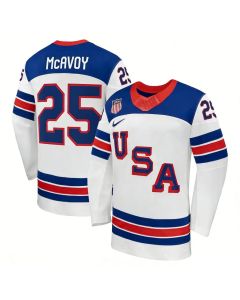 Men's USA Hockey #25 Charlie Mcavoy White 2026 Home Replica Jersey