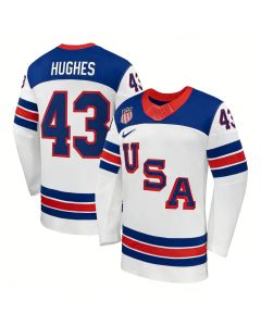 Men's USA Hockey #43 Quinn Hughes White 2026 Home Replica Jersey