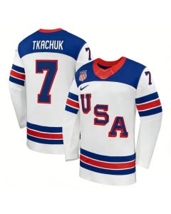Men's USA Hockey #7 Brady Tkachuk White 2026 Home Replica Jersey