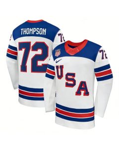Men's USA Hockey #72 Tage Thompson White 2026 Home Replica Jersey