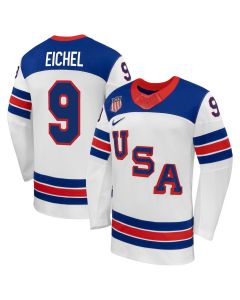 Men's USA Hockey #9 Jack Eichel White 2026 Away Replica Jersey