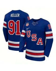 Men's USA Hockey #91 Clayton Keller Royal 2026 Home Replica Jersey