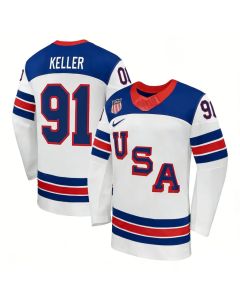 Men's USA Hockey #91 Clayton Keller White 2026 Home Replica Jersey