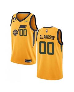 Men's Utah Jazz #00 Jordan Clarkson Gold Statement Edition With No.6 Patch Swingman Stitched Jersey