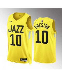 Men's Utah Jazz #10 Jason Preston Yellow Association Edition Stitched Basketball Jersey