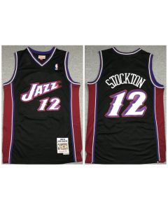 Men's Utah Jazz #12 John Stockton Black 1998-99 Throwback Stitched Jersey