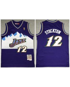 Men's Utah Jazz #12 John Stockton Purple Throwback Stitched Jersey