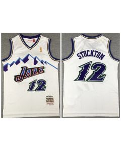 Men's Utah Jazz #12 John Stockton White Throwback Stitched Jersey