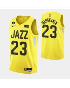 Men's Utah Jazz #23 Lauri Elias Markkanen With No.6 Patch Yellow 2022/23 Association Edition Stitched Basketball Jersey