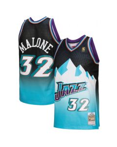 Men's Utah Jazz #32 Karl Malone 1996-97 Black/Light Blue Throwback Stitched Jersey
