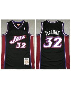 Men's Utah Jazz #32 Karl Malone Black 1998-99 Throwback Stitched Jersey