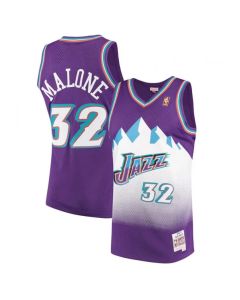 Men's Utah Jazz #32 Karl Malone Purple 1996-97 Swingman Stitched Jersey