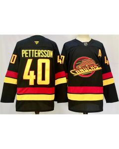 Men's Vancouver Canucks #40 Elias Pettersson Black 2024-25 With A Patch Alternate Stitched Hockey Jersey