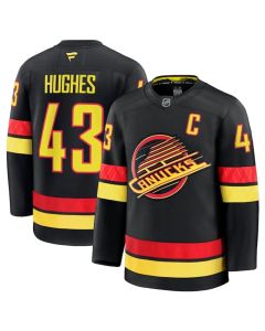 Men's Vancouver Canucks #43 Quinn Hughes Black 2024-25 Alternate Stitched Hockey Jersey