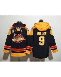 Men's Vancouver Canucks #9 J.T. Miller Black Ageless Must-Have Lace-Up Pullover Hoodie