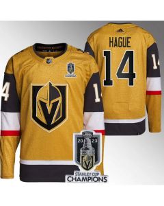 Men's Vegas Golden Knights #14 Nicolas Hague Gold 2023 Stanley Cup Champions Stitched Jersey