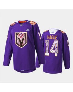 Men's Vegas Golden Knights #14 Nicolas Hague Purple Hispanic Heritage Warmup Stitched Jersey