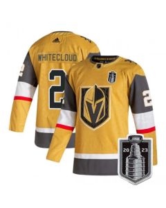 Men's Vegas Golden Knights #2 Zach Whitecloud Gold 2023 Stanley Cup Final Stitched Jersey