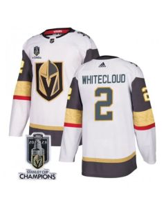 Men's Vegas Golden Knights #2 Zach Whitecloud White 2023 Stanley Cup Champions Stitched Jersey