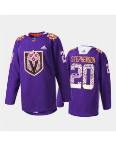 Men's Vegas Golden Knights #20 Chandler Stephenson Purple Hispanic Heritage Warmup Stitched Jersey