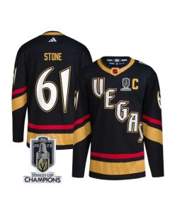 Men's Vegas Golden Knights #61 Mark Stone Black 2023 Stanley Cup Champions Reverse Retro Stitched Jersey