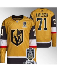 Men's Vegas Golden Knights #71 William Karlsson Gold 2023 Stanley Cup Champions Stitched Jersey