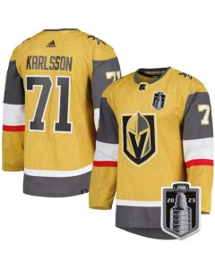 Men's Vegas Golden Knights #71 William Karlsson Gold 2023 Stanley Cup Final Stitched Jersey