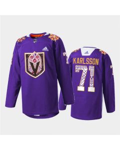 Men's Vegas Golden Knights #71 William Karlsson Purple Hispanic Heritage Warmup Stitched Jersey