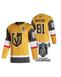 Men's Vegas Golden Knights #81 Jonathan Marchessault Gold 2023 Stanley Cup Champions Stitched Jersey