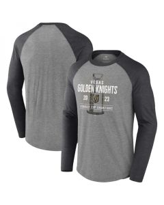 Men's Vegas Golden Knights Heather Gray 2023 Stanley Cup Champions Shootout Long Sleeve Tri-Blend Raglan T-Shirt