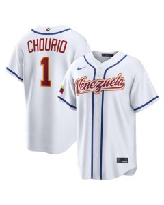 Men's Venezuela Baseball #1 Jackson Chourio White 2026 World Baseball Classic Home Stadium Jersey (White)