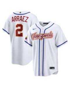 Men's Venezuela Baseball #2 Luis Arraez White 2026 World Baseball Classic Home Stadium Jersey (White)