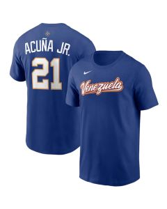 Men's Venezuela Baseball #21 Ronald Acuna Jr. Rush Blue 2026 World Baseball Classic Name & Number T-Shirt