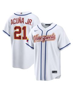 Men's Venezuela Baseball #21 Ronald Acuna Jr. White 2026 World Baseball Classic Home Stadium Jersey (White)