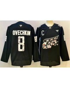 Men's Washington Capitals #8 Alex Ovechkin Black Cherry Blossom With C Patch Stitched Hockey Premium Jersey