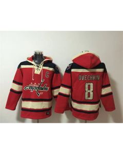 Men's Washington Capitals #8 Alex Ovechkin Red Ageless Must-Have Lace-Up Pullover Hoodie
