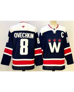 Men's Washington Capitals #8 Alexander Ovechkin Navy With C Patch Stitched Hockey Premium Jersey