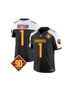 Men's Washington Commanders #1 Jahan Dotson Black/White 2023 F.U.S.E. 90th Anniversary Vapor Limited Stitched Football Jersey